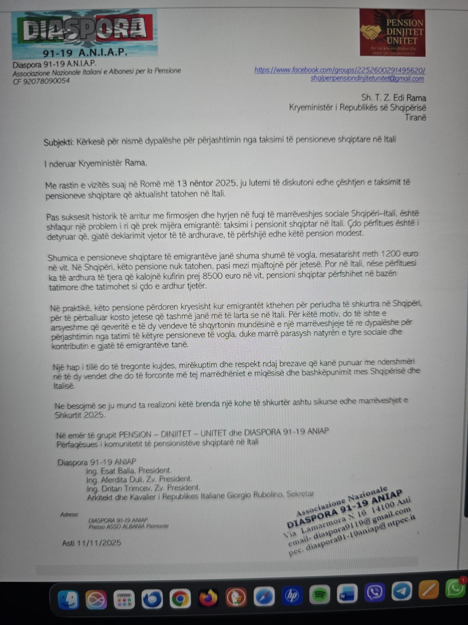 Low pensions of Albanians in Italy.Diaspora writes to Rama: “It is not fair to cumulate them with other income and tax them.”