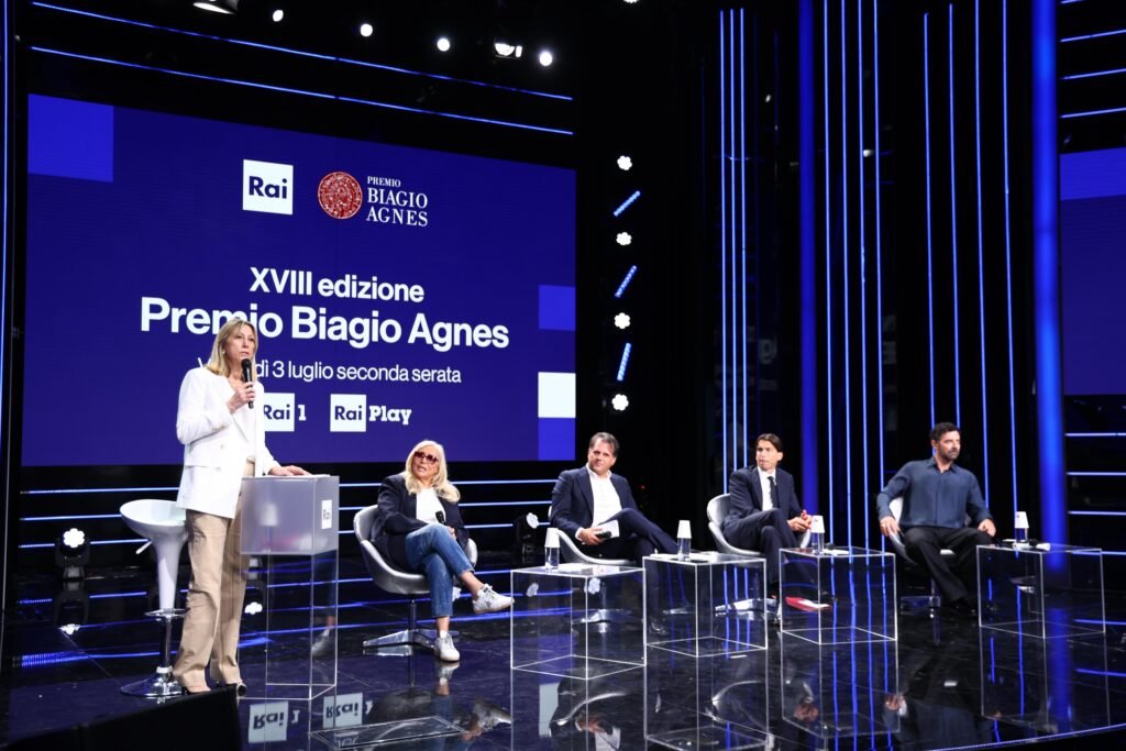 da sx simona agnes, mara venier, williams di liberatore, alessandro onorato, alberto matano